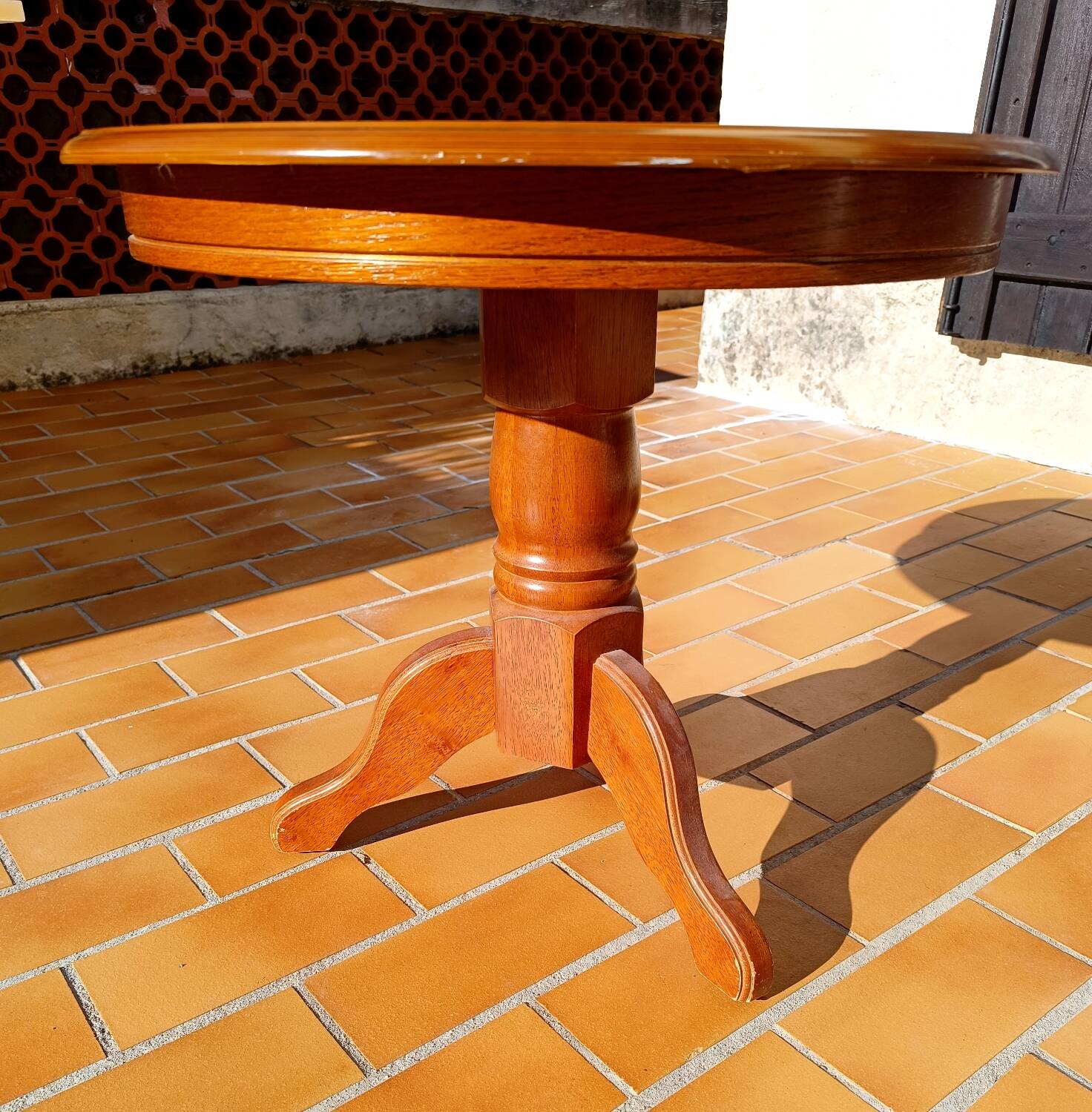 Round wooden coffee table