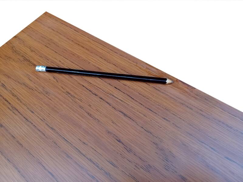 Modernist desk with double drawers in formica and metal, 1960.