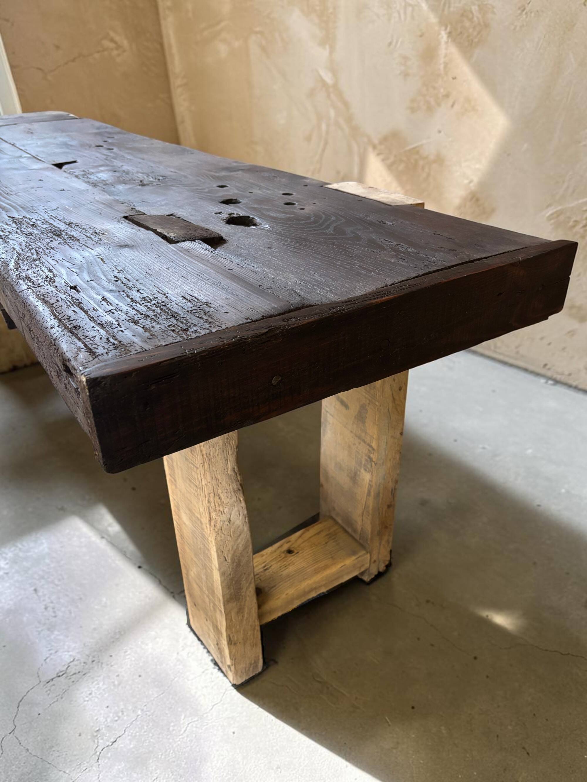 Restored antique solid oak workbench — XXL Console