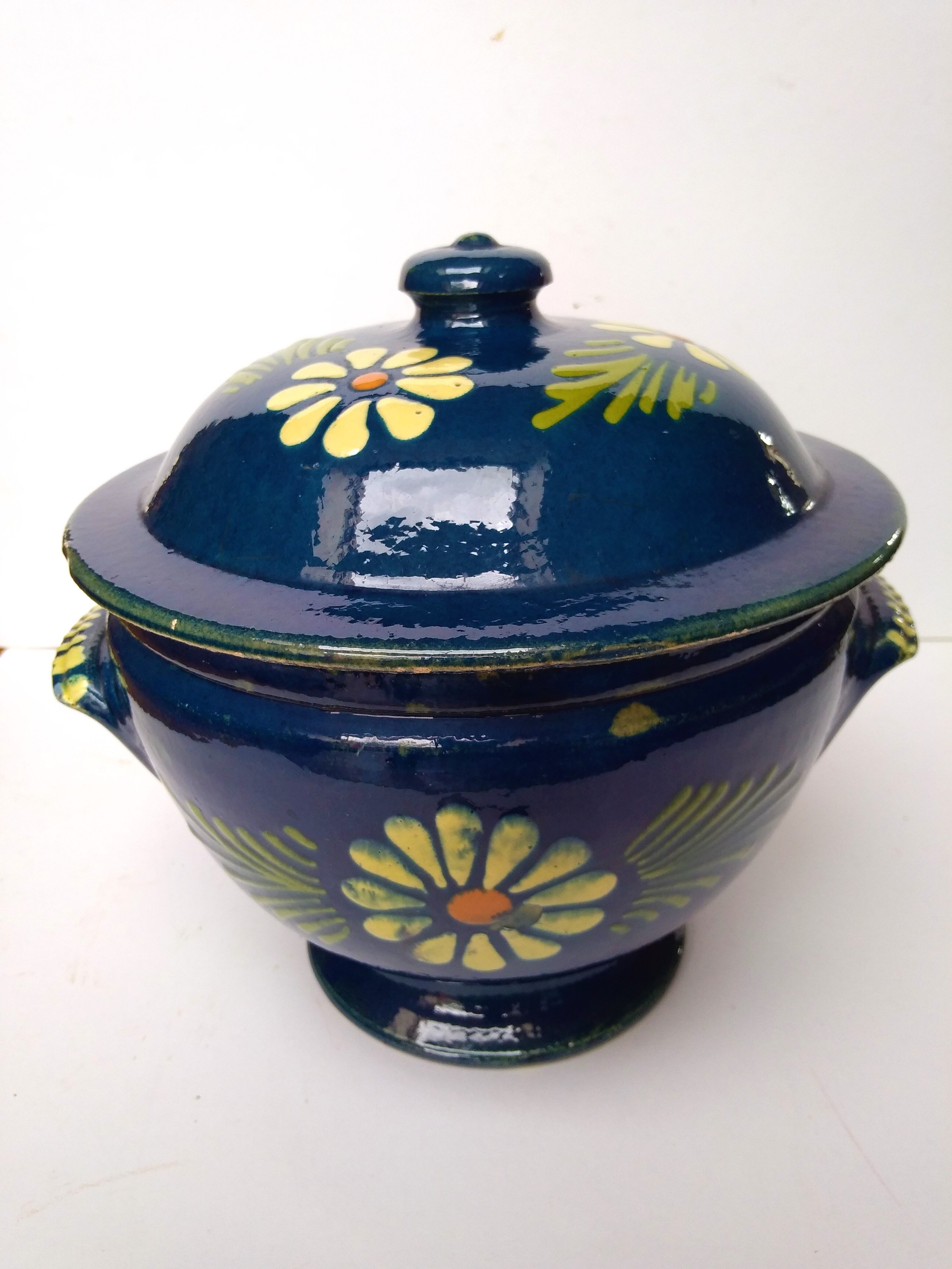Ancient Alsatian pottery soup midnight blue