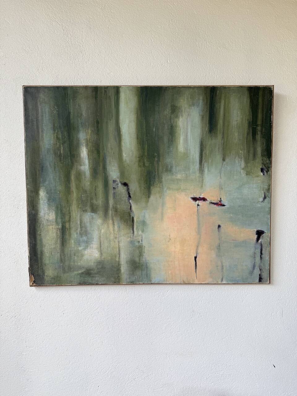 Toile abstraite nymphéas signée JP Perron, XXème