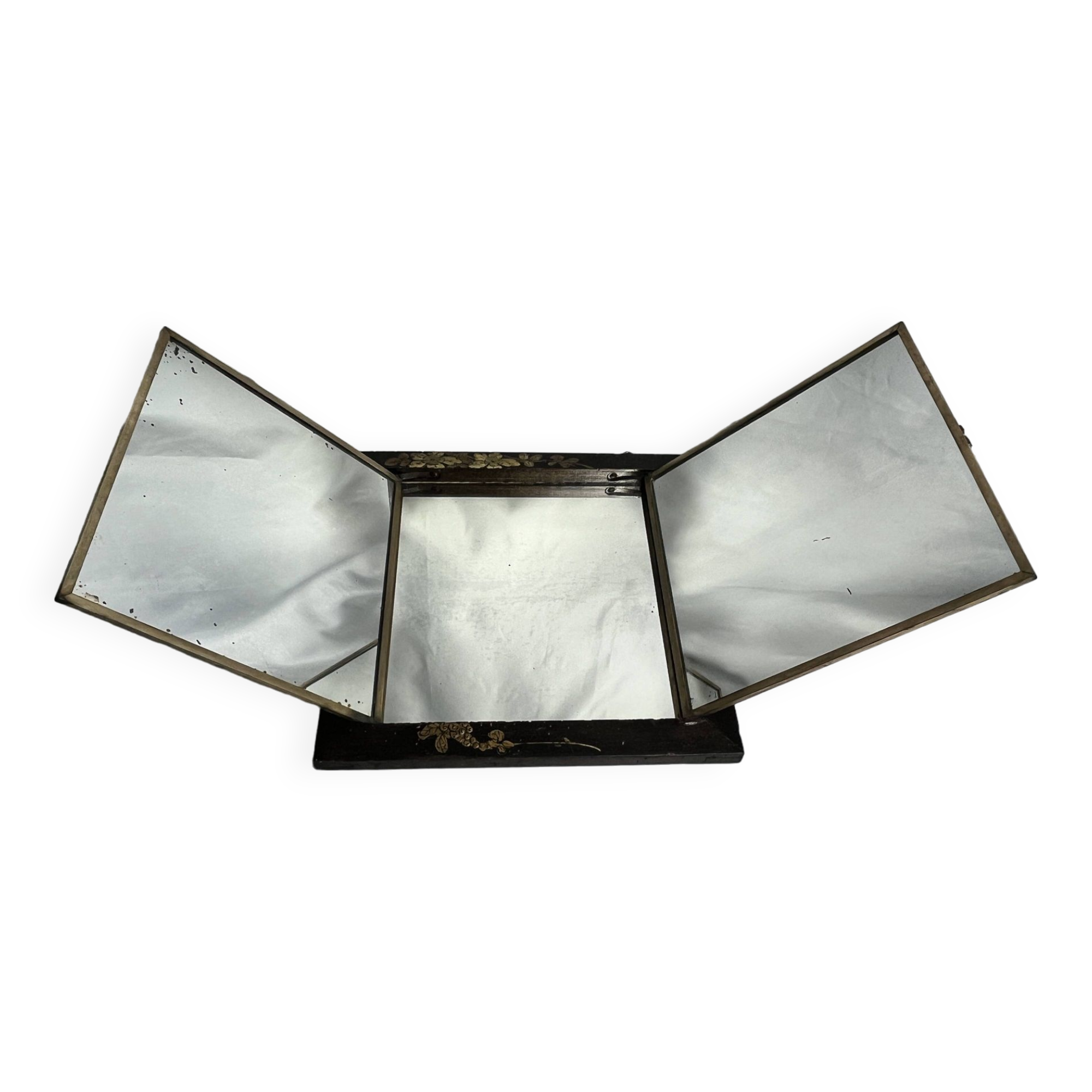 Japan, triptych mirror with brass wood and animated decor, early 20th century
