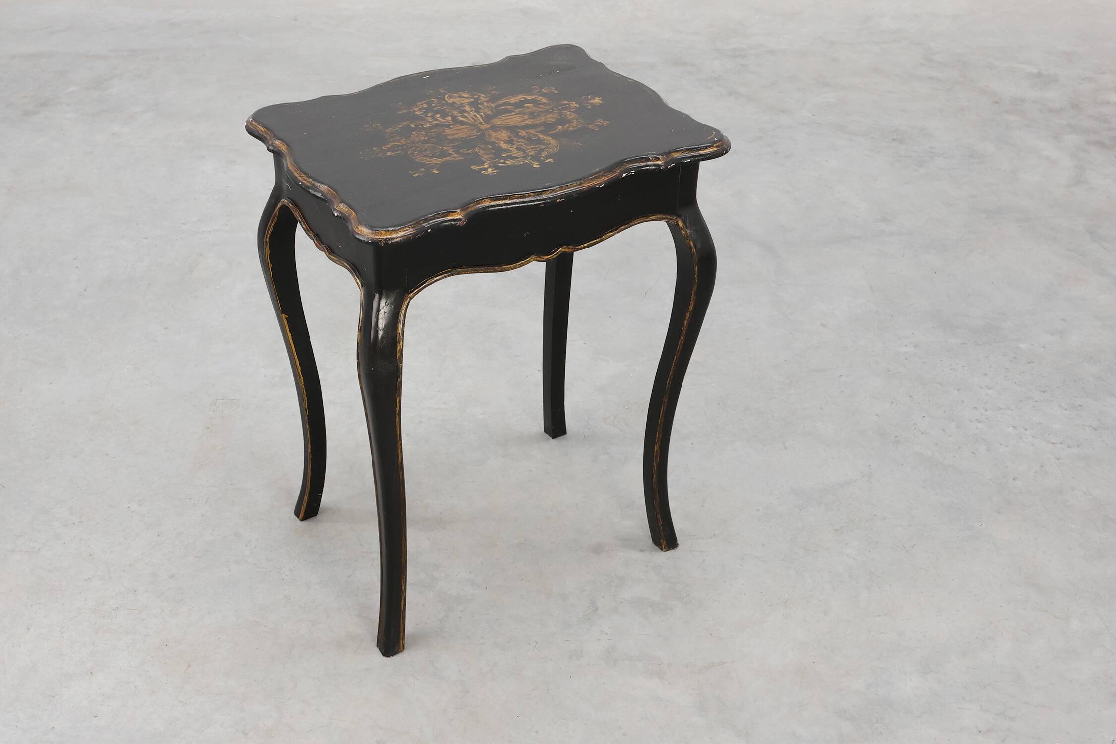 19th Century Black Wooden Side Table with Drawer, France