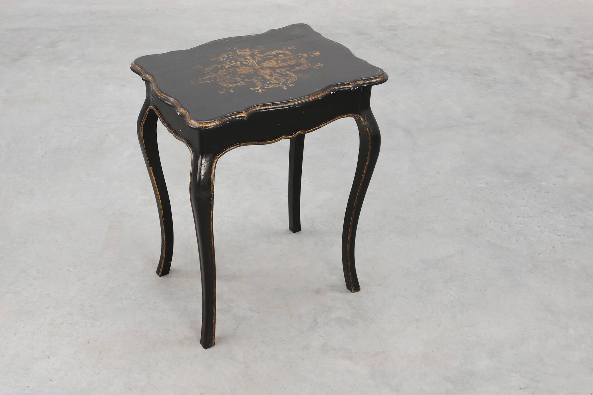 19th Century Black Wooden Side Table with Drawer, France