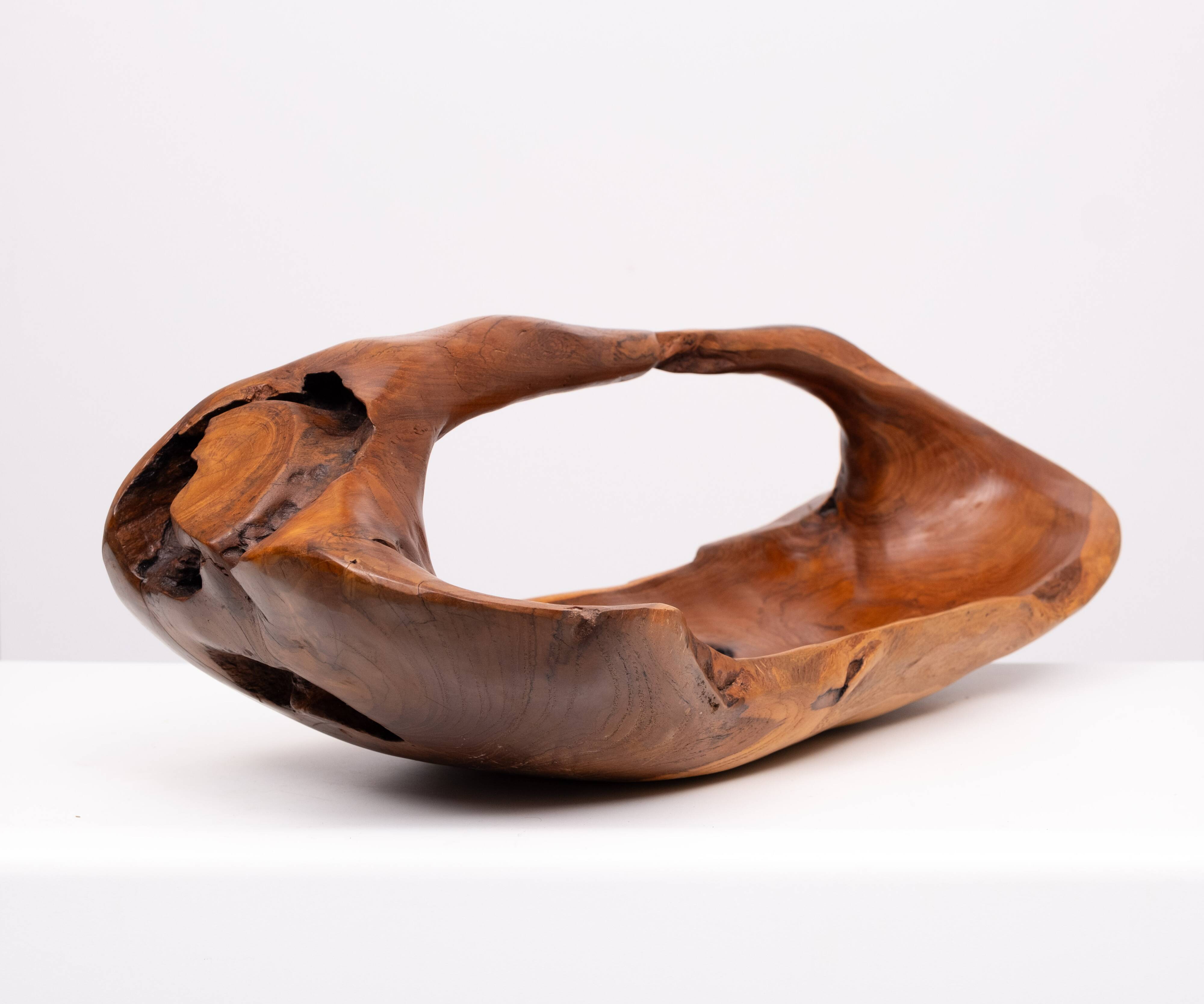 Large Carved Olive Wood Fruit basket 1970s