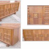 Brutalist art deco solid oak sideboard