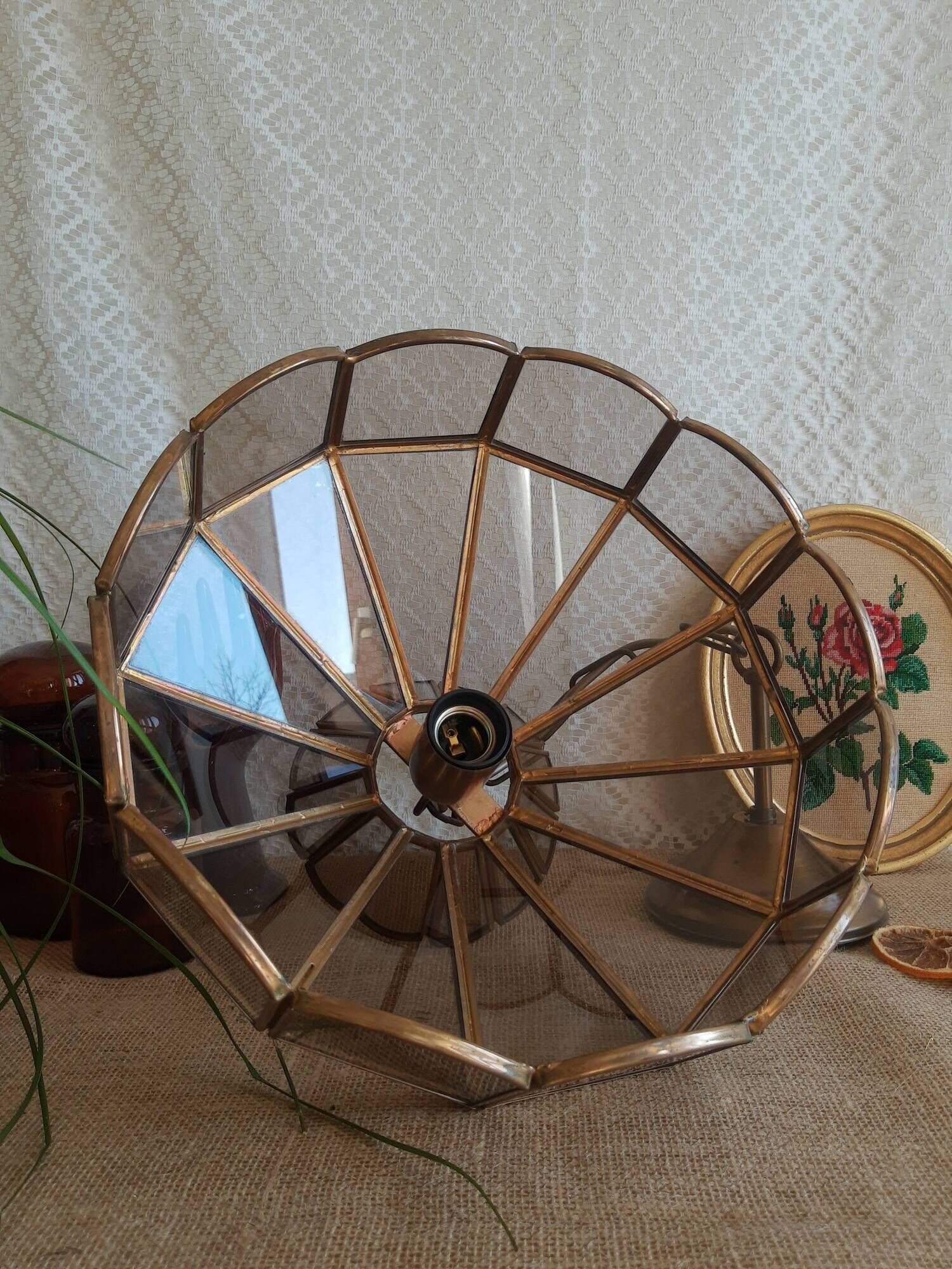 Brass suspension and smoked glass - vintage