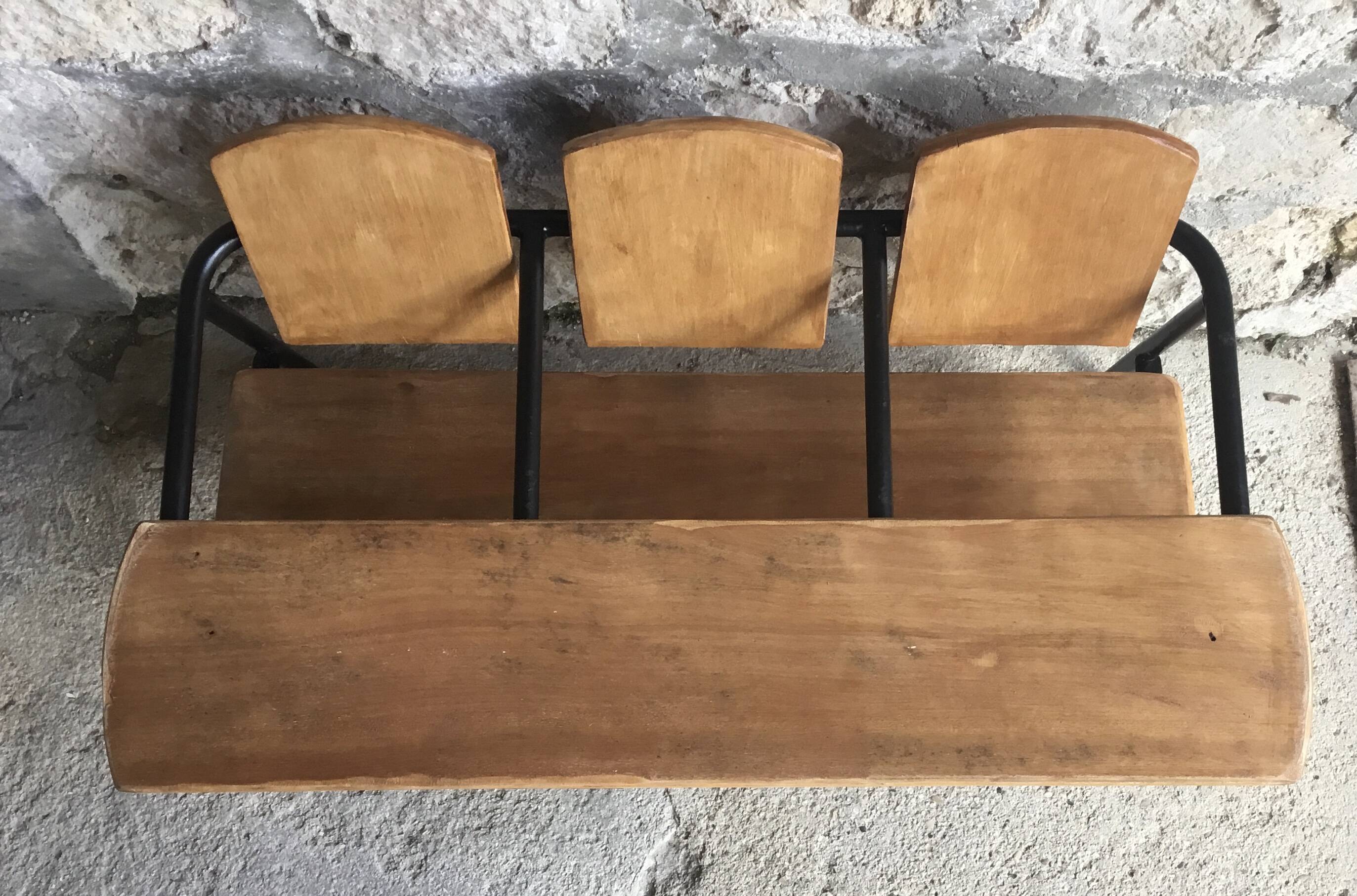 3-seater children's bench or desk - vintage school furniture 1950