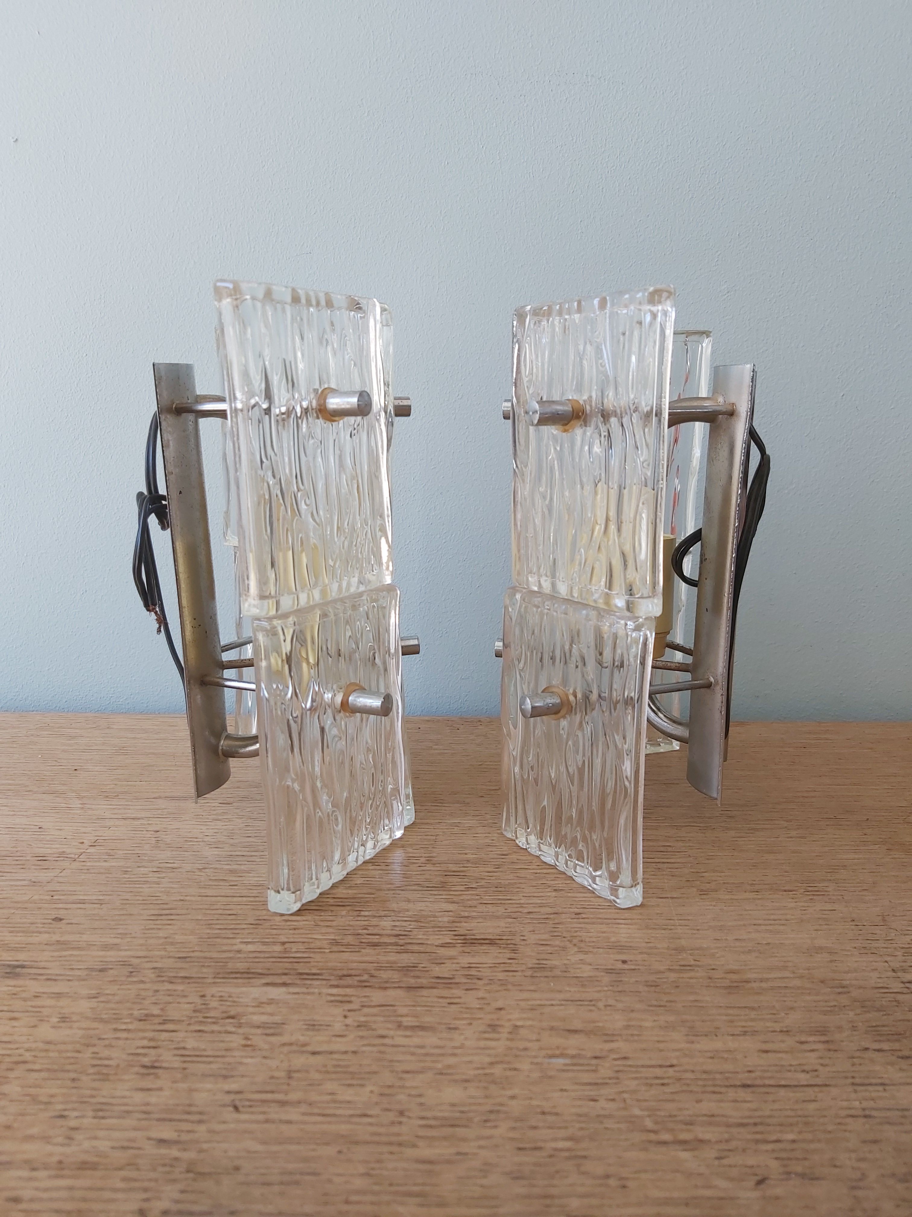 Pair of vintage frosted glass wall lamps, 1960s