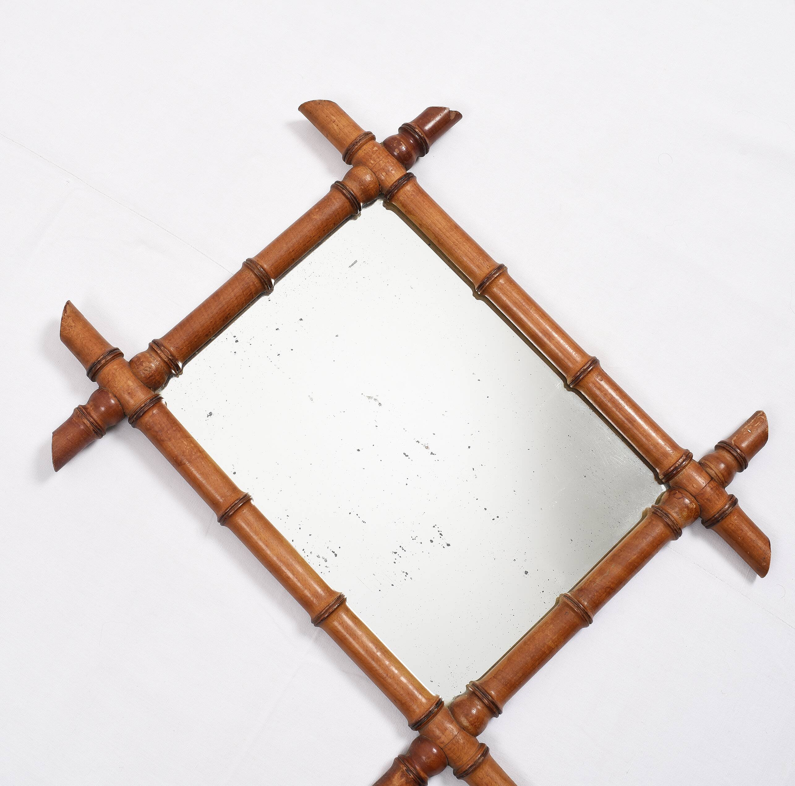 Old turned wooden mirror, bamboo imitation