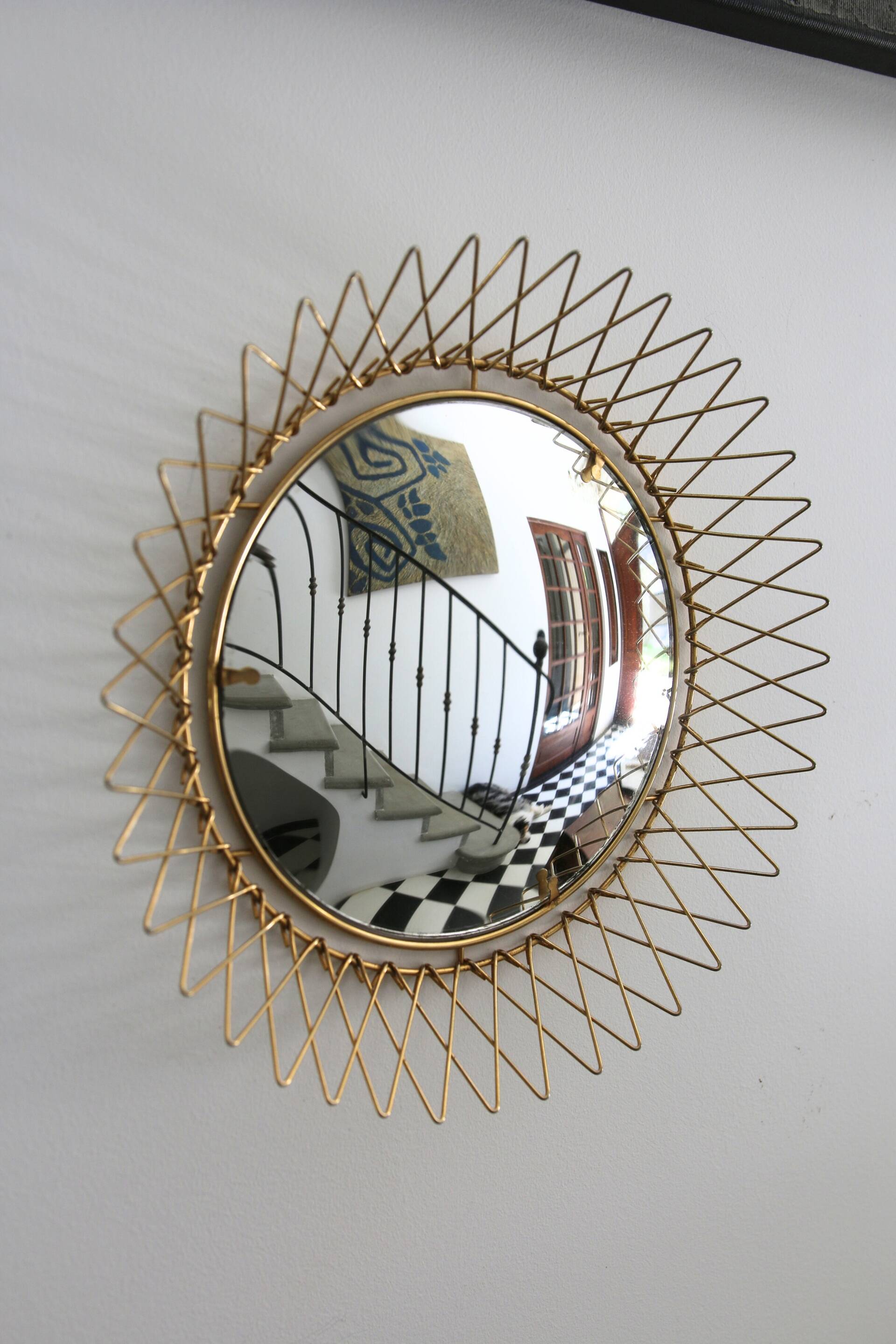 Miroir vintage en Fils de Laiton, modulable, Recouvert d'or fin, 1960-70