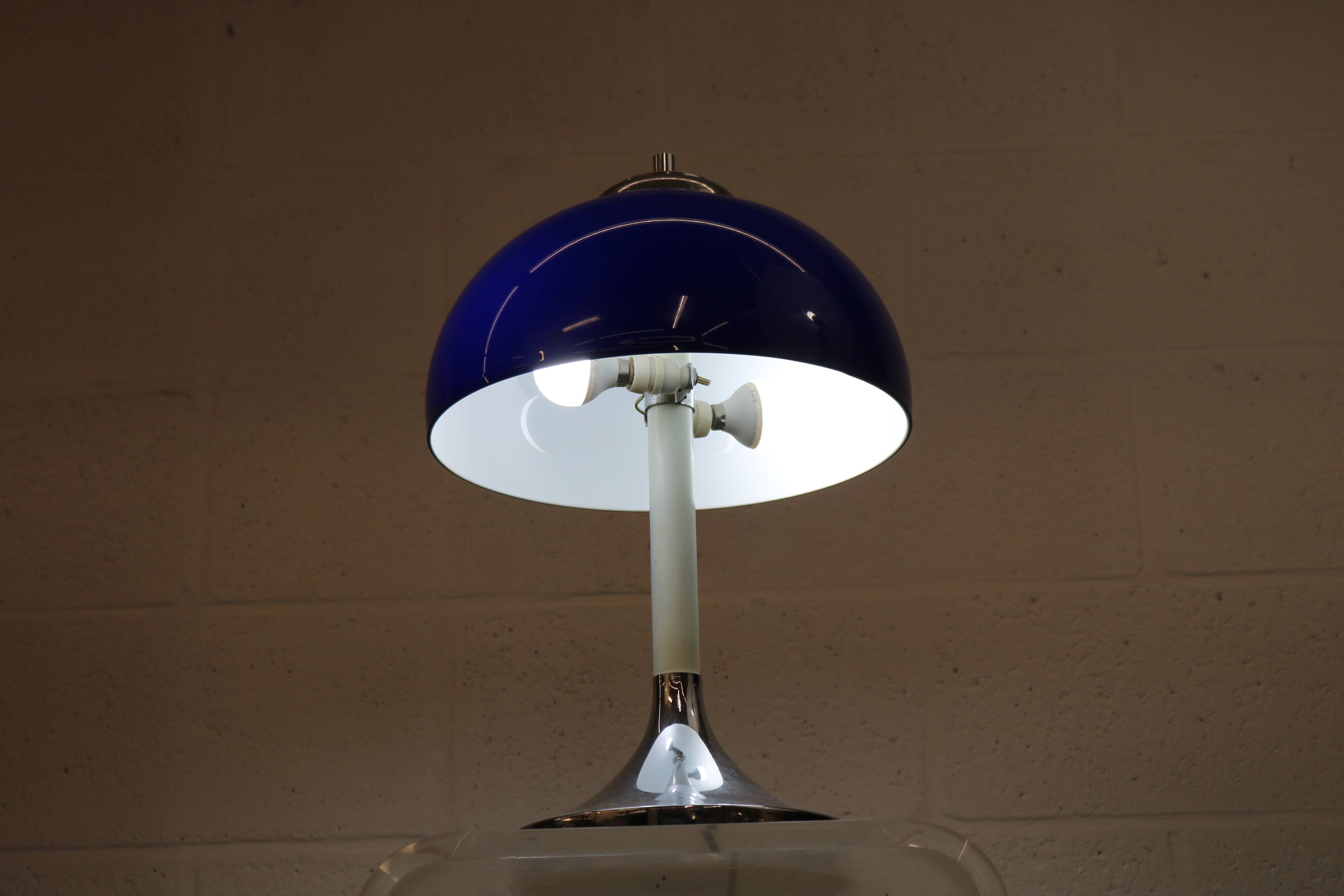 Vintage blue acrylic and chrome mushroom table lamp - Germany Space Age