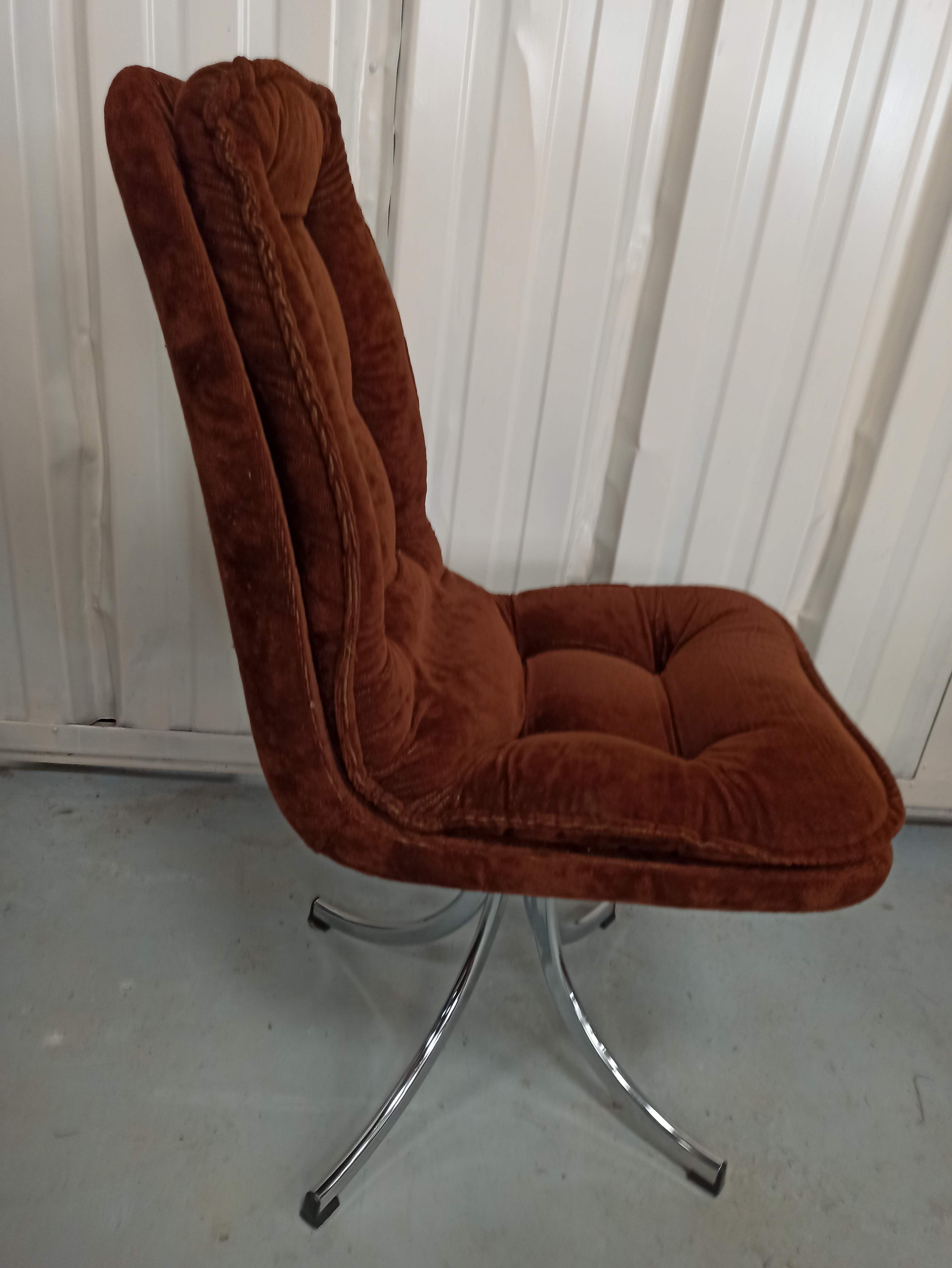 Set of 6 chrome velvet bucket chairs from the 70s