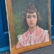 Portrait of a young bourgeois woman on canvas.