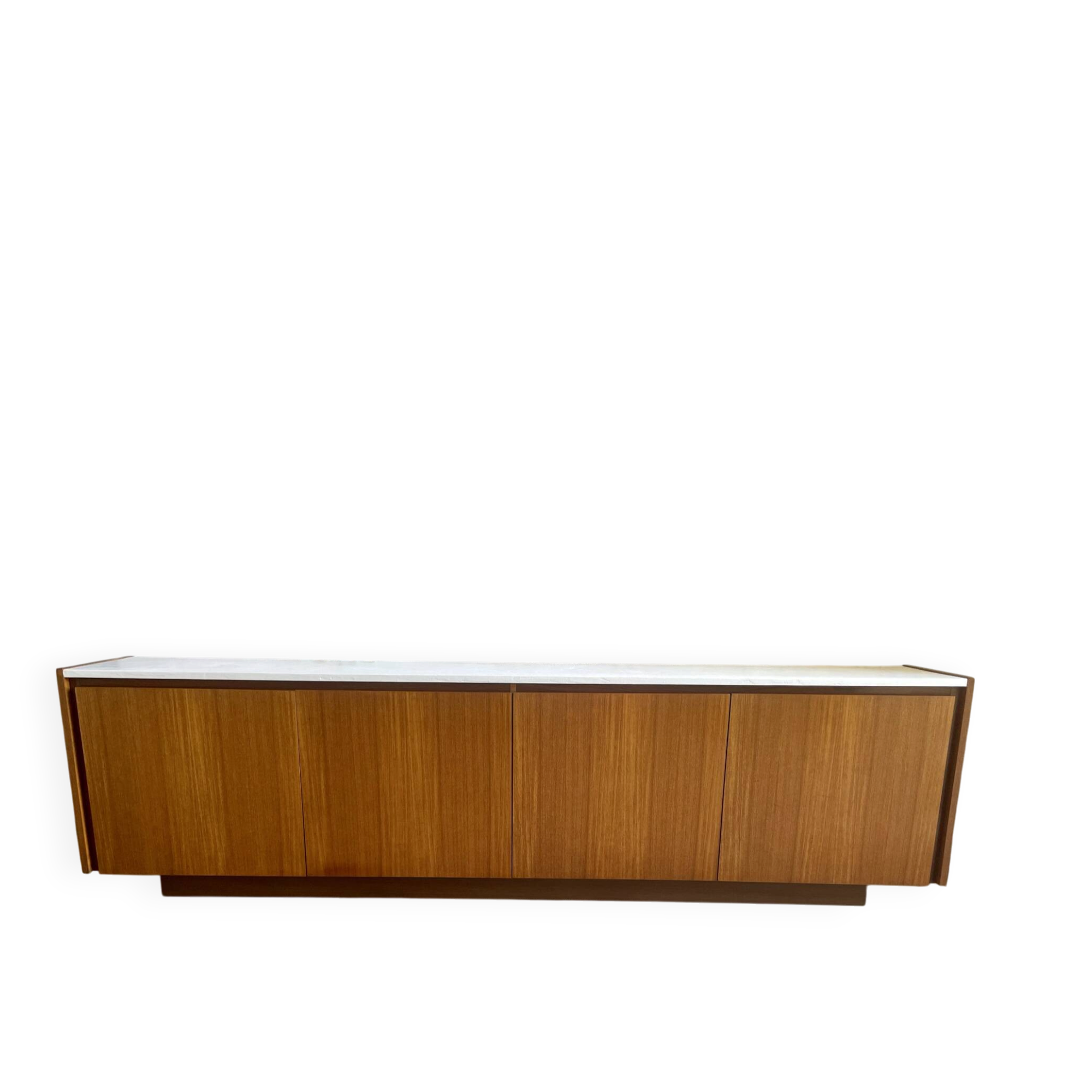 Large vintage sideboard 248 cm – wood & white mineral concrete top –
