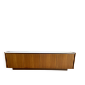 Large vintage sideboard 248 cm – wood & white mineral concrete top –