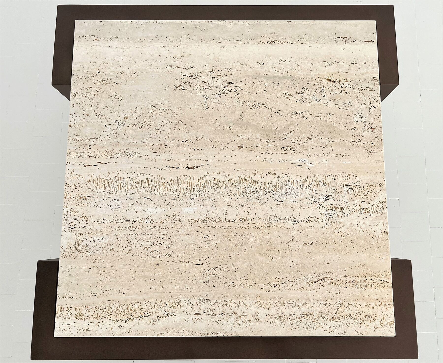 Italian mid-century travertine marble coffee table and metal base, 1970