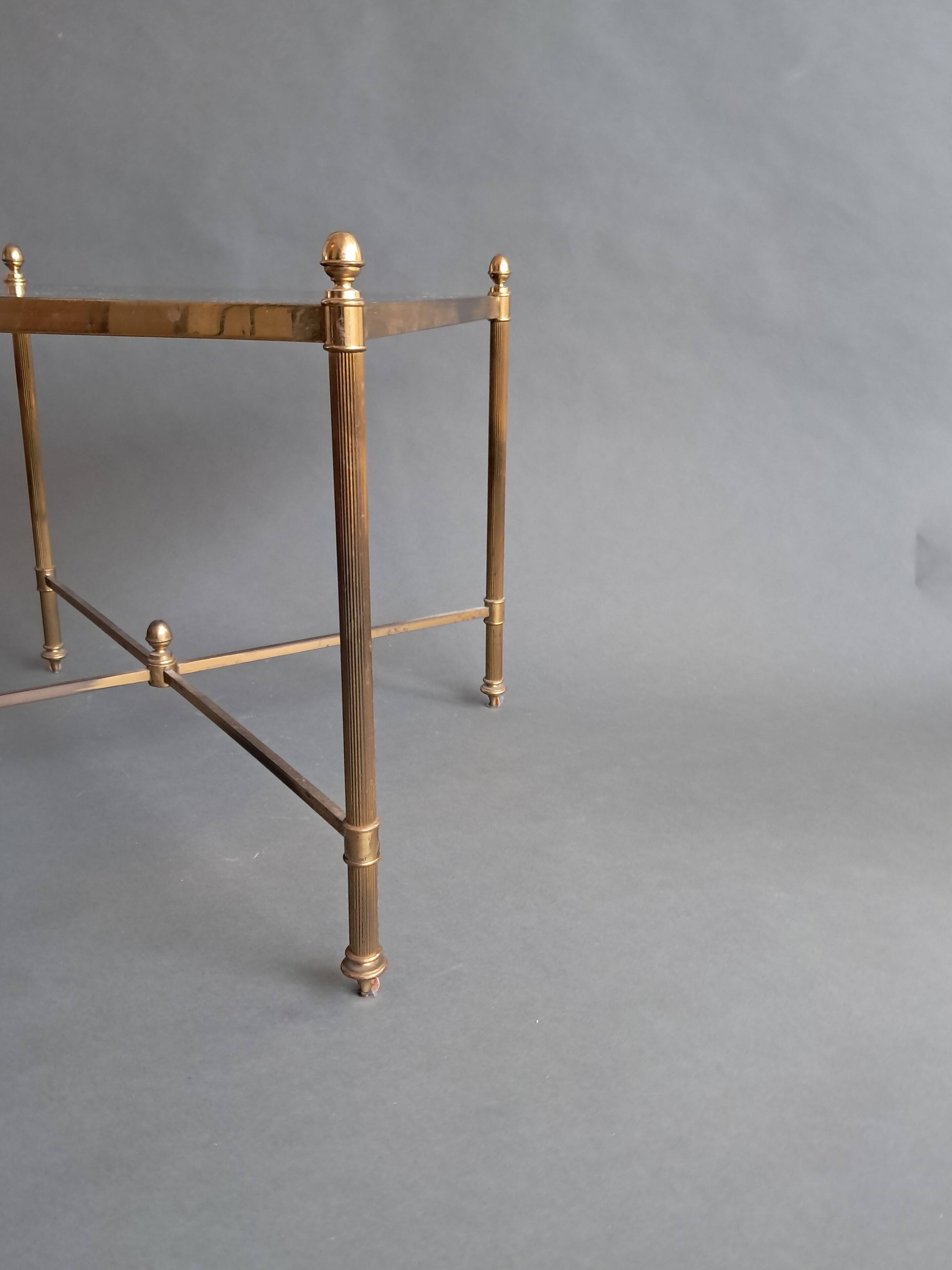 Neoclassical side table in gilded brass and solid mahogany top 1950/1960.