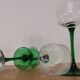 Set of 4 old Alsatian green stemmed wine glasses with vine decor engraved crystal arc