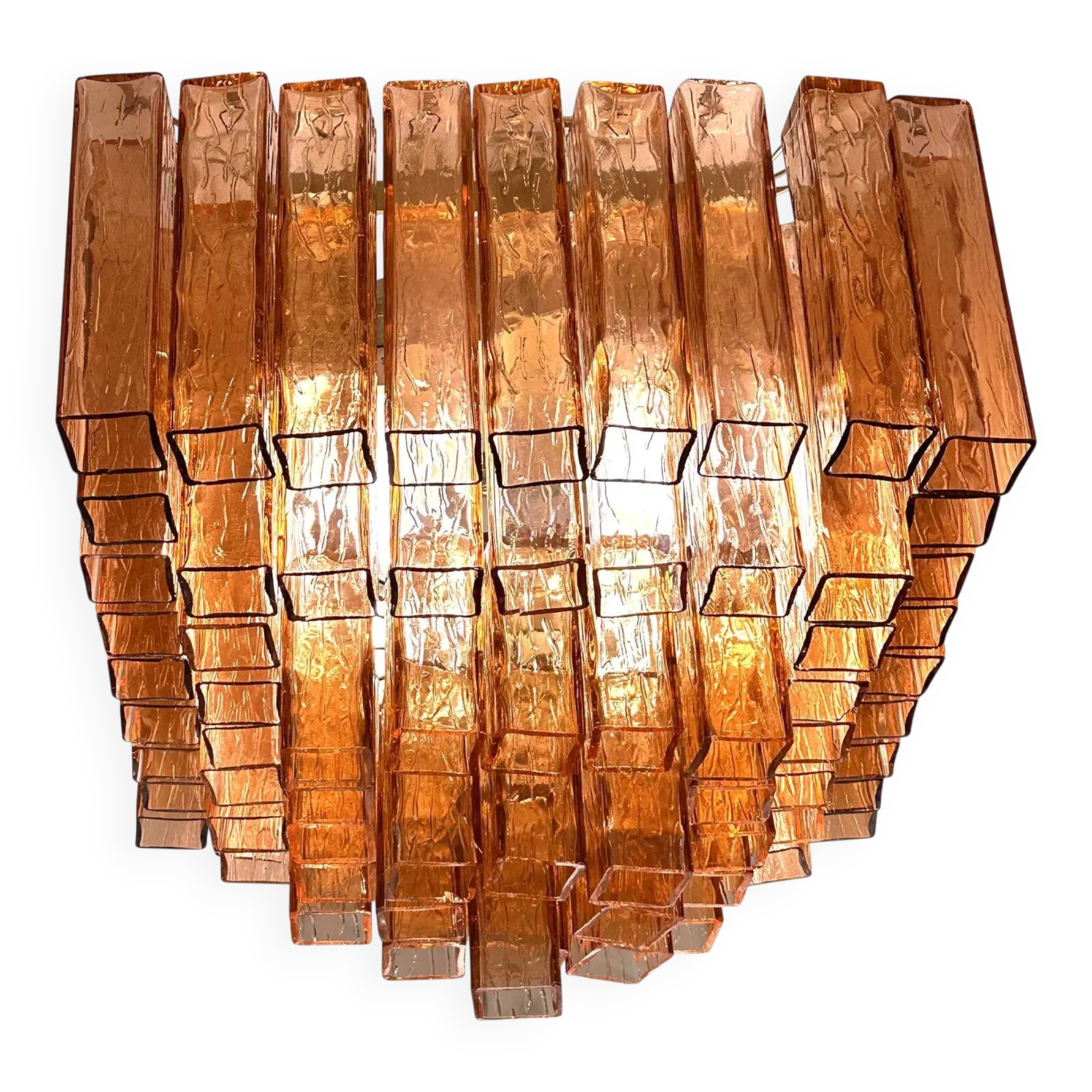 Luxury Italian Amber-Rosè “Squared” Murano Glass Squared Flush Mount
