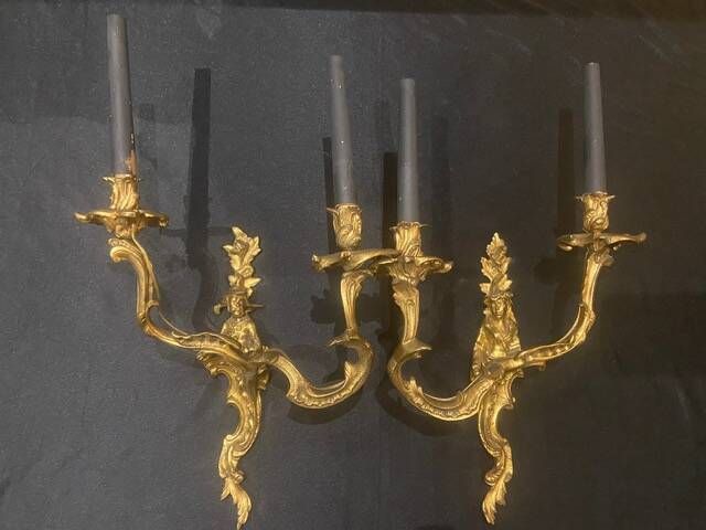 A pair of gilt bronze wall sconces in the chinese style - louis xv style
