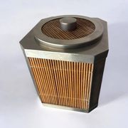 Hollywood Regency rattan ice bucket with tongs, Italy, 1970s