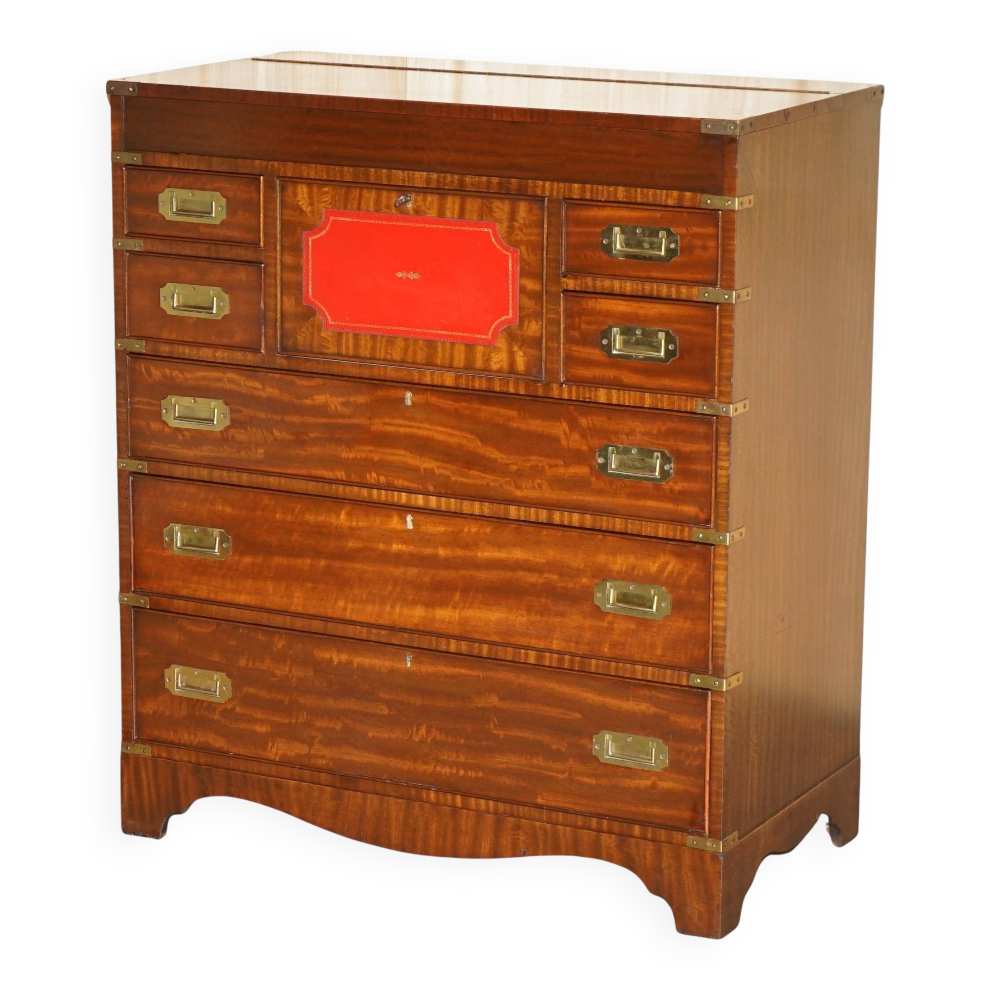 Vintage military commode FINE hardwood, brass and leather.