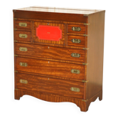 Commode militaire vintage FINE bois dur, laiton et cuir