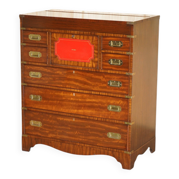 Vintage military commode FINE hardwood, brass and leather.