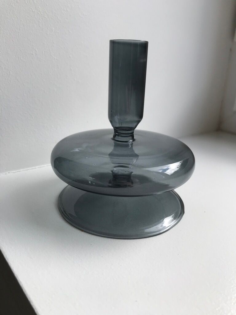 Diabolo design candle holder in vintage smoked glass