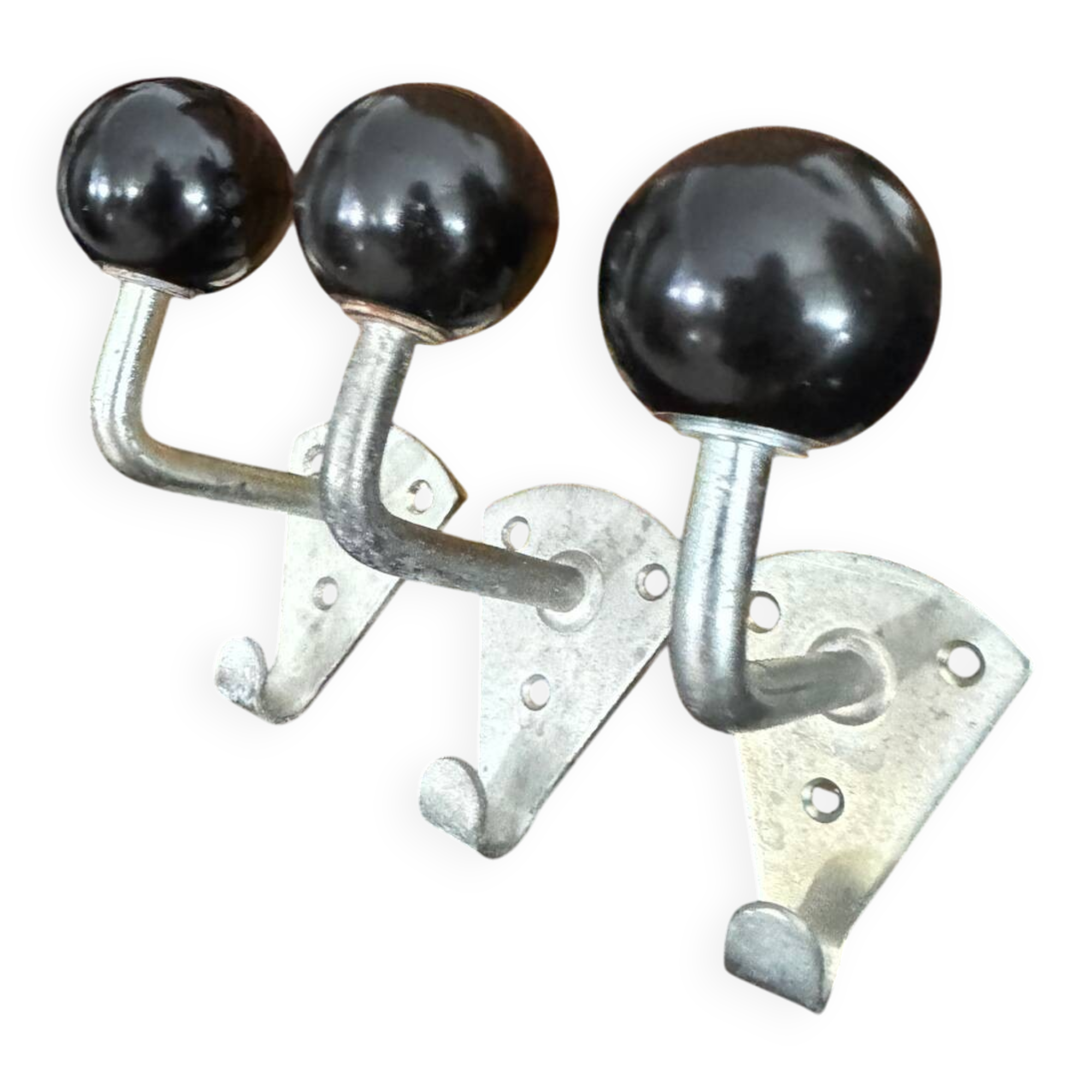 Old vintage black Bakelite ball hooks