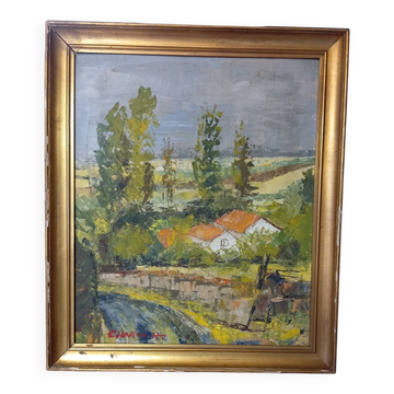 Landscape with knives, signed Charon