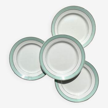 4 badonviller flat plates in golden green white earthenware