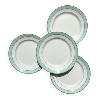 4 assiettes plates badonviller en faïence blanche verte dorée