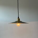 Ancienne suspension emaillee verte  24 cm industriel