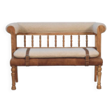 Luxury Handcrafted Rustic Chic Hallway Bench - Mango Wood,  Boucle & Buffalo Leather