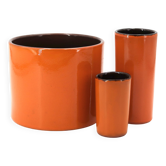 3 vases cylindriques rouleau en céramique orange, années 70