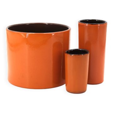 Cylindrical orange ceramic roller vase, 1970s