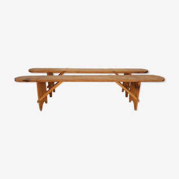 Pair of farm benches in fir late 19th