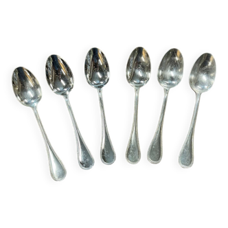 Series of 6 small silver metal spoons Christofle pearl model