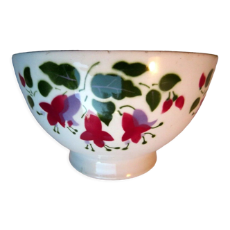 Bol art déco Portugal 4 branches de fuschia rouges et feuilles vertes