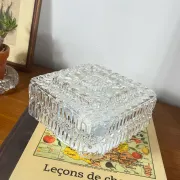 Old small square wall light ceiling fixture with transparent vintage glass.