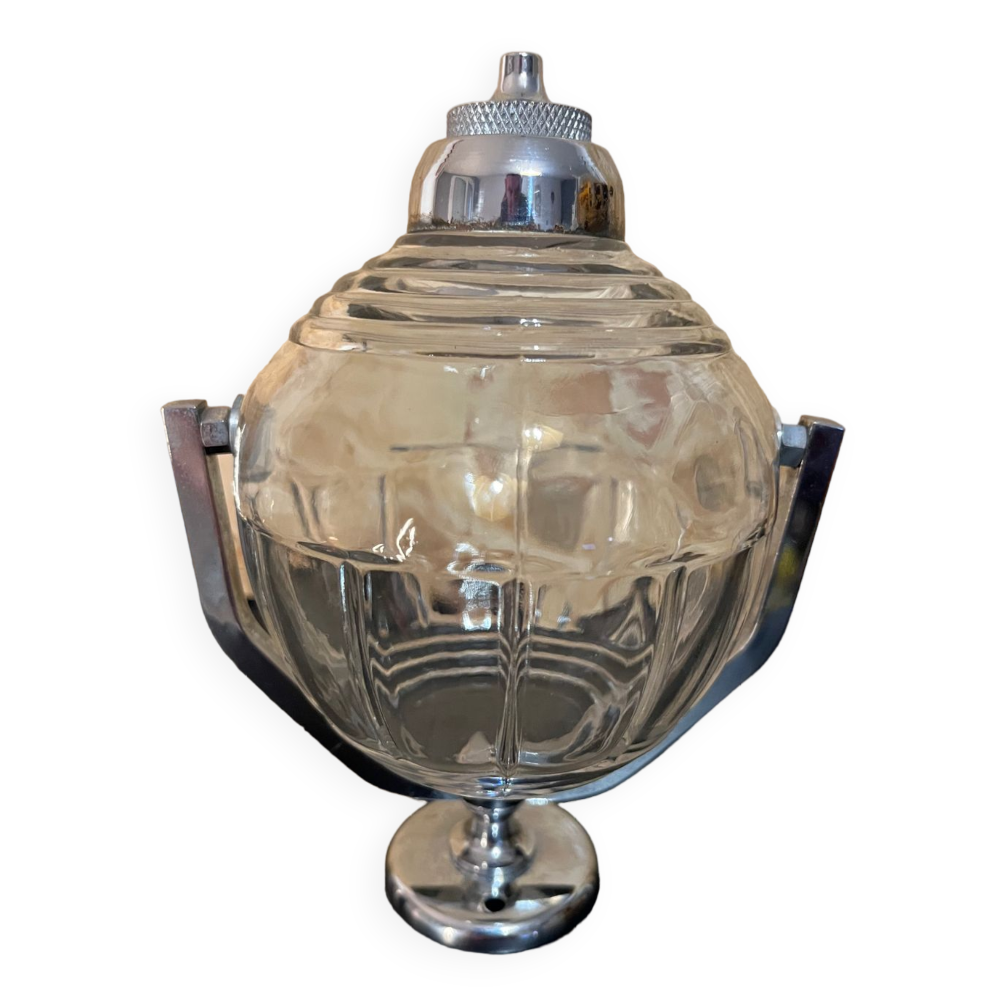 Old glass and metal liquid soap dispenser