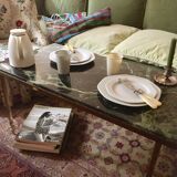 Green marble and gilded brass coffee table