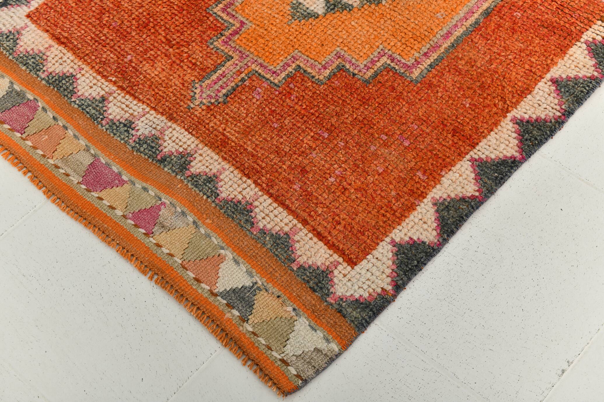 3x11 Burnt Orange Handknotted Hallway Rug, Turkish Vintage Runner Rug