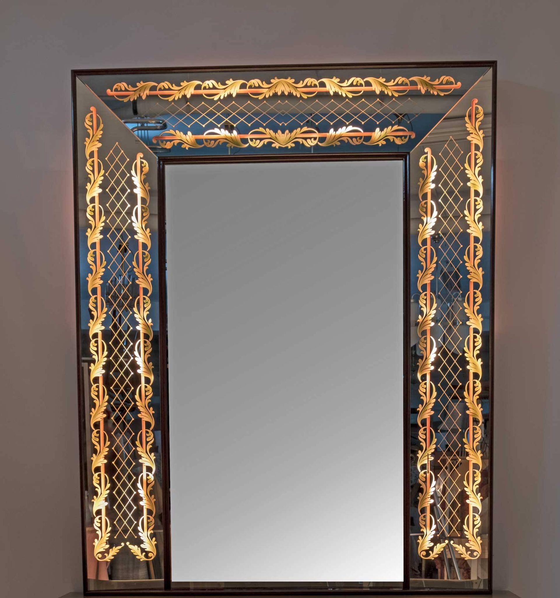 Luigi Brusotti Mid-Century Modern Italian Decorated Mirror, 1940s