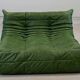 Togo chaise lounge in green leather attributed to Michel Ducaroy for Ligne Roset, 1974
