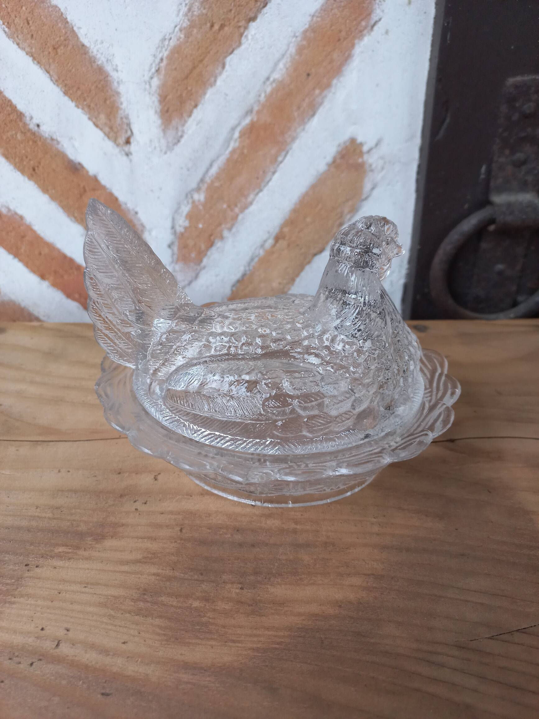 Bonbonnière sucrier poule verre 1920