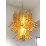 Contemporary Italian Amber “Felci” Murano Glass Chandelier