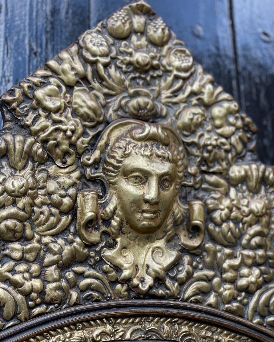 Brass and blackened wood mirror in Louis XVI style circa 1880.
